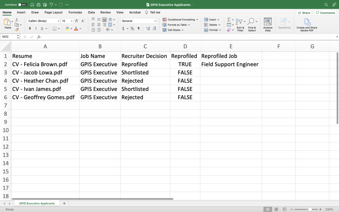 Applicants' Status CSV